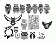 Set of Black and White Owl Sticker CDR File