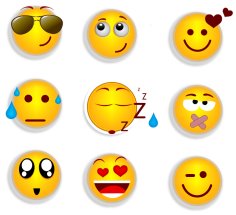 Set of nine Smileys Face Emoji Face Free Vector