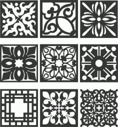Set of Traditional Black Metal Outdoor Privacy Screen DXF File