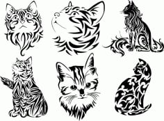 Set of Tribal Cat Tattoo CDR File