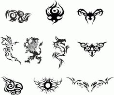 Silhouette Dragon Tattoo Vector Set free CDR Vectors File