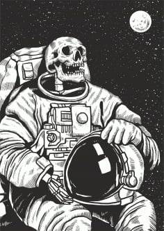 Skeleton Linocut Astronaut Print CDR File