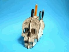 Skull 3D Plywood Pen Holder DXF File