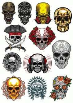 Skull Set Tattoo T Shirt Printing Design CDR Vectors File