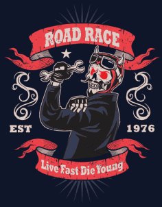 Skull Vintage Motorcycle Emblem Road Race Gangster Free Vector