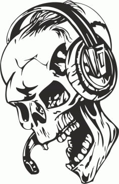 Skull with Headphones Sticker Vector Laser Cut CDR File