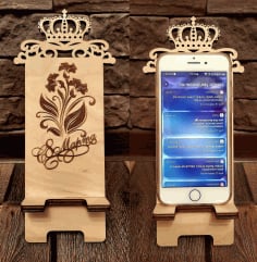 Smart Phone Stand Template With Crown and Engraving Laser Cut CDR File