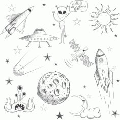 Space Cartoon Sticker Design CDR File