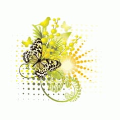 Stylish Floral Background with Butterfly Free Vector
