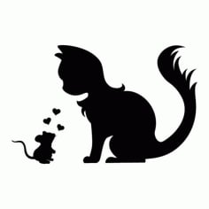 Tattoo Mouse and Cat in Love Silhouette DXF File