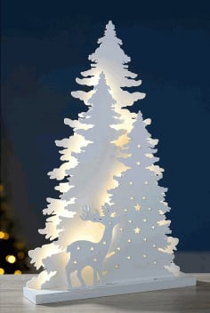 Tree Reindeer Scene Christmas Table Decoration Laser Cut CDR File