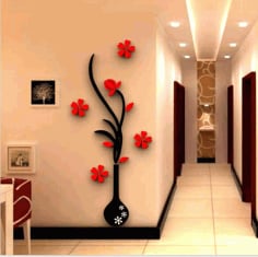 Vase Flower Tree Crystal Acrylic wall art Laser Cut CDR File
