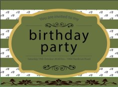Vintage Striped Birthday Invitation Card Free Vector