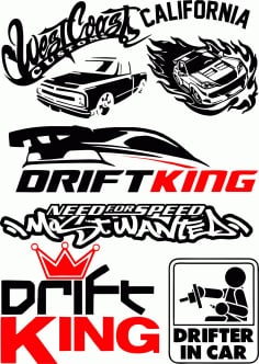 Vinyl stickers Drift in Car Vector Pack Free CDR Vectors File