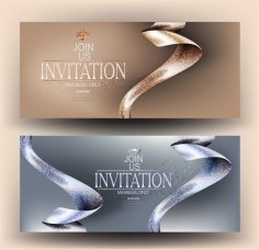 VIP Invitation Card Template with Beautiful Ribbons Free Vector