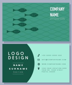 Visiting Card Template Flat Fishes Sketch Classic Free Vector