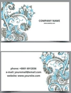 Visiting Card Template with Floral Decoration Free Vector