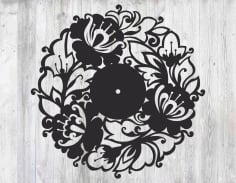Wall Clock Of Flowers Template Laser Cut CDR File