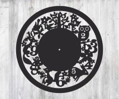 Wall Clock with Animals Laser Cut CDR File
