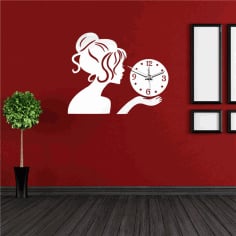 Wall Clock with Girl Laser Cut Free CDR File