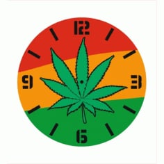 Wall Clock with Pot Leaf Laser Cut Free Vector CDR File