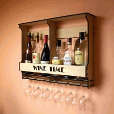 Wall Mounted Wine Rack Mini Bar Liquor Cabinet Minibar for 6 Bottles and Glasses Laser Cut CDR File