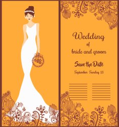 Wedding Banner Elegant Bride Icon Classical Invitation Card Free Vector