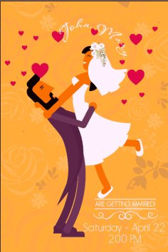 Wedding Banner Marriage Couple Hearts Flowers Invitation Card Free Vector