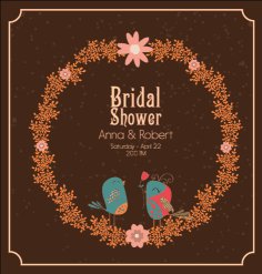 Wedding Banner Template Wreath Birds Icon Cartoon Design Free Vector