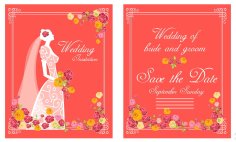 Wedding Card Bride Flowers Design On Dark Free Vector
