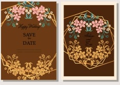 Wedding Card Template Botany Frame Decor Colorful Classic Illustrator Vector File