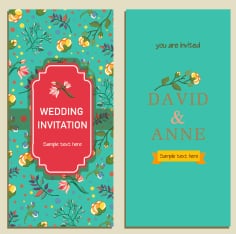 Wedding Card Template Elegant Bright Colorful Botanical Decor Illustrator Vector File
