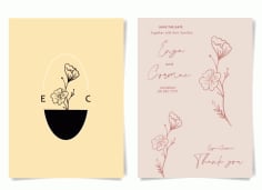 Wedding Card Template Elegant Classic Handdrawn Botanical Decor Illustrator Vector File