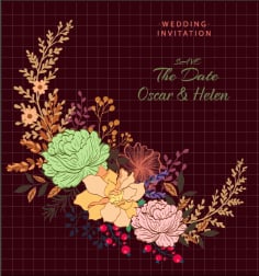 Wedding Card Template Flowers Decoration Classical Design Illustrator Vector File