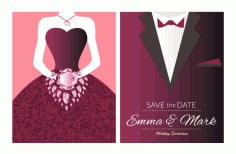 Wedding Card Template Groom Bride Costume Elegant Design Illustrator Vector File