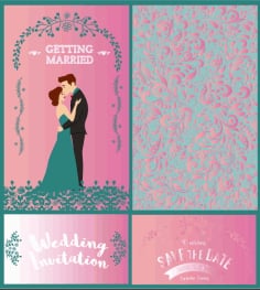 Wedding Card Template Groom Bride Icons Classical Design Illustrator Vector File