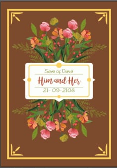 Wedding Card Template Multicolored Flowers Decor Reflection Design Illustrator Vector File