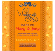 Wedding Invitation Card Design On Blurred Blue Background Free Vector