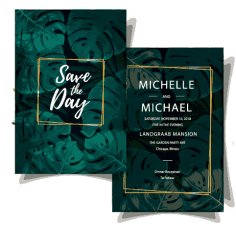 Wedding Invitation Card Template Dark Green Luxuriant Leaves Decor Free Vector