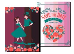 Wedding Invitation Card Template Flowers Heart Icons Cute Design Free Vector