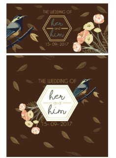 Wedding Invitation Card Template Flowers Sparrow Icons Multicolored Decor Free Vector