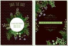 Wedding Invitation Card Template Nature Theme Green Leaves Free Vector