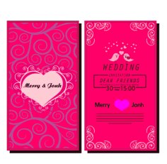Wedding Invitation Card Template With Hearts Birds Curved Pattern Free Vector