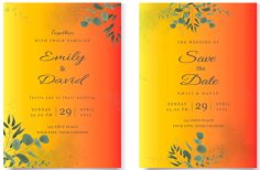 Wedding Invitation Template Card with Eucalyptus Leaves Free Vector