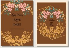 Wedding Template Card Botany Frame Decor Colorful Classic Free Vector