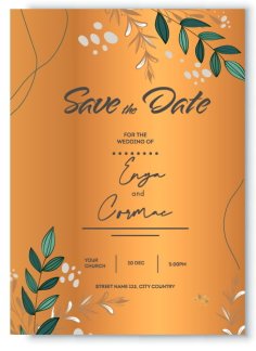Wedding Template Card Bright Classic Leaves Decor Free Vector