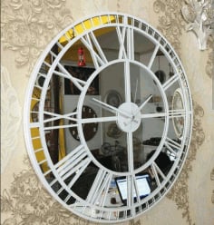 White Framed Mirror Wall Clock DXF File