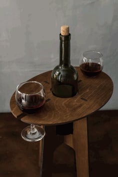 Wine Holder Wine Table for Two Gift for Couples Laser Cut CDR File