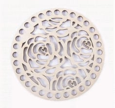 Wooden Bottom for Baskets Openwork Circle of Roses CDR File