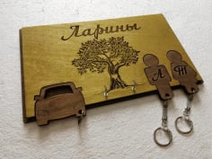 Wooden Decor Key Holder with Keychains Laser Cut DXF File